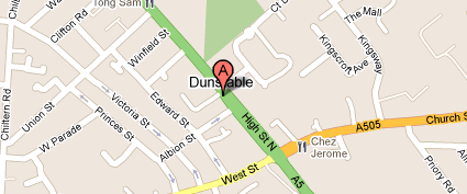Dunstables street map to The Mystic Ring Magic club in Dunstable probably the best magic club in Enngland